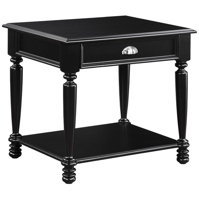 Table de bout en bois noire avec tiroir et tablette pour salon classique