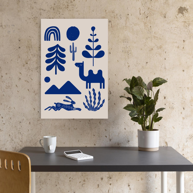 Whimsical Desert Elements Abstract Contemporary Geometric Cactus Rabbit Nature Forest Wall Art Print, 45.72cm H x 30.48cm W