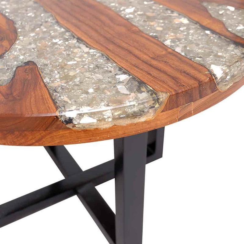 Table basse avec finition laquée, faite à la main, 23,6 po x 15,8 po, bois de teck massif, multicolore