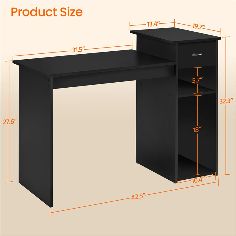 Pamella Writing Desk with Hutch, Black