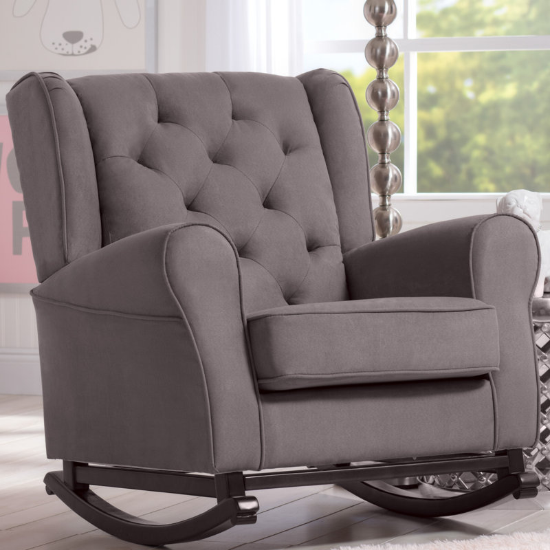 Graphite Microfiber Upholstered Nursery Rocking Chair with Wood Rocker Feet