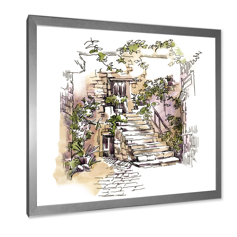 Vintage Old Europe View V - peinture sur toile encadrée, H 16 po x l 16 po x P 1 po, Cadre argenté