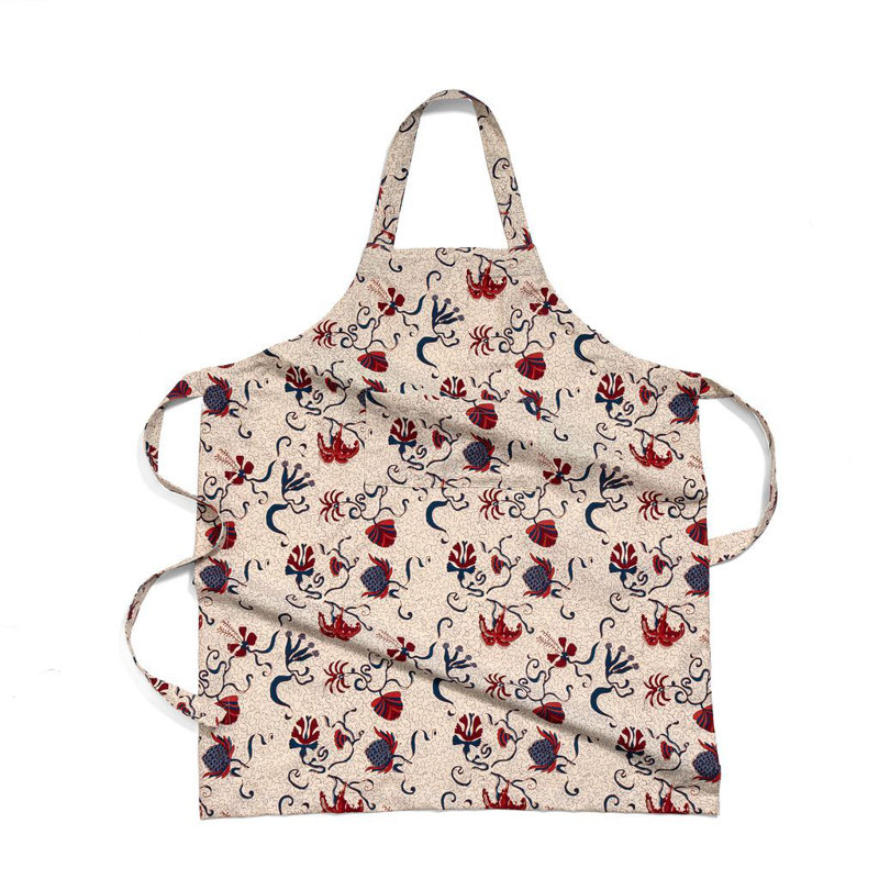 Floral Linen Bib Apron, Blue/Red