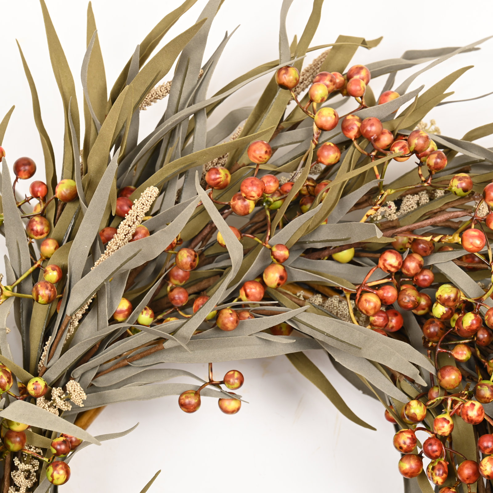 24" Grass, Berry Thanksgiving Wreath, Gray