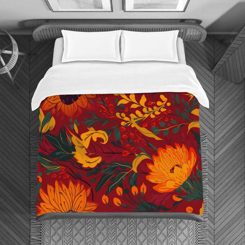 Machine Printed Duvet Cover, Twin Duvet Cover, Red/Yellow