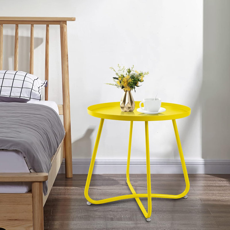 Metal Patio Table Outdoor Round Side Tables, Yellow
