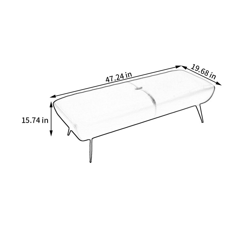 Banc rembourré en cuir véritable Meldia, Bleu, H 15,74 po x l 47,24 po x P 19,68 po