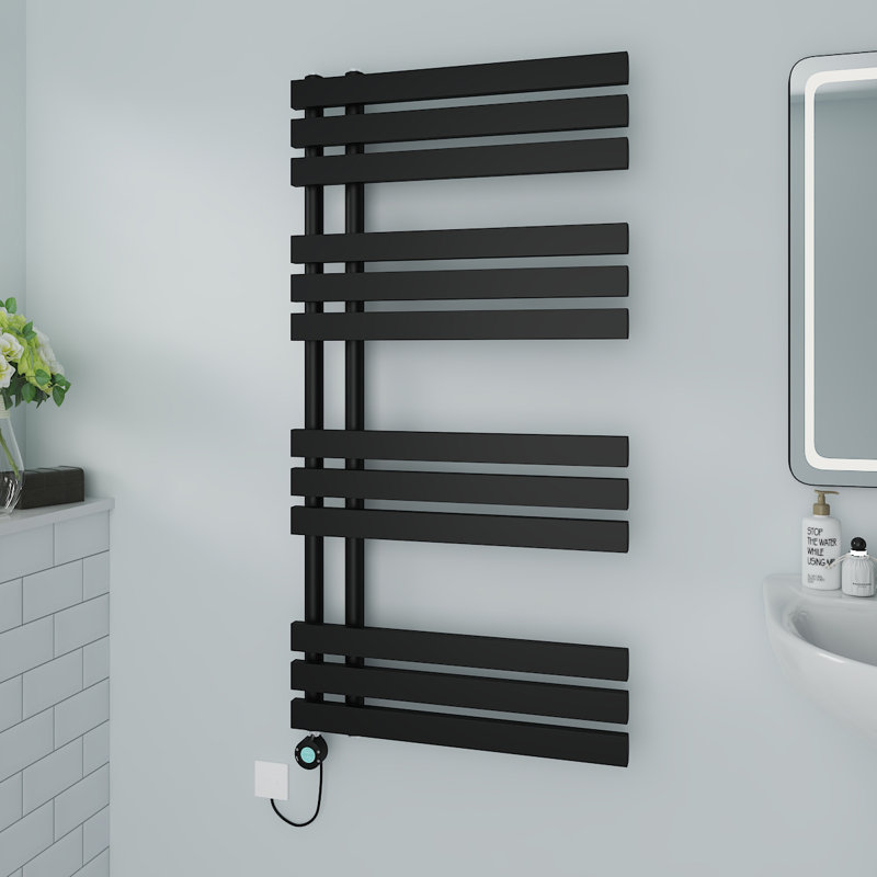 Cardia Designer Towel Rail Heated Towel Rails, 120cm H x 60cm W x 7.35cm D, Black