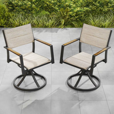Swivel Patio Chairs Set Set of 2, Never-Rust Aluminum Outdoor Dining Chairs, Patio Swivel Dining Chairs with Upgraded 3D Double-Layer PVC-coated polyester, Outdoor Swivel Chairs for Deck, Garden, Teak