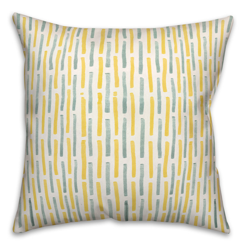 Yellow and Green Striped 18" Square Polyester Throw Pillow