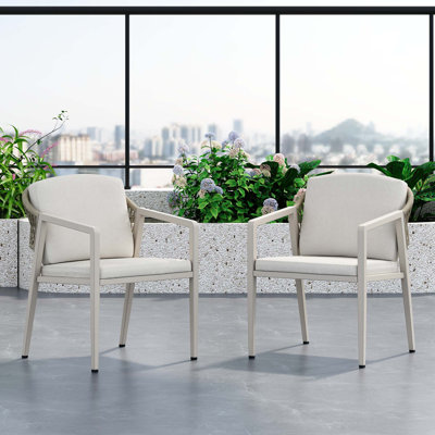 Ensemble de 2 chaises de salle à manger d'extérieur, chaises de patio en rotin tressé, fauteuil avec accoudoirs pour l'extérieur, terrasse et balcon près de la piscine, siège et coussin imperméables