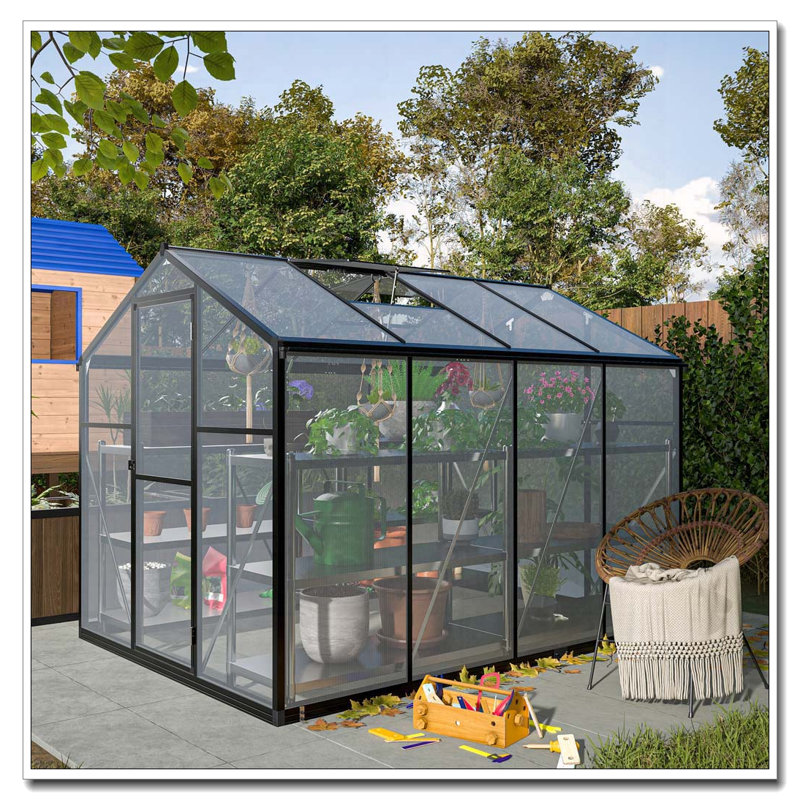 6x8 FT Greenhouse for Outdoors, Polycarbonate Greenhouse with Quick Setup Structure and Roof Vent, Aluminum Large Walk-in Greenhouse for Outside Garden Backyard, Black