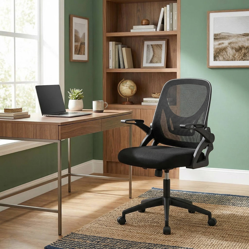 Adjustable Ergonomic Computer Office Desk Chair With Built In Lumbar Support And Flip Up Padded Armrests For Home Office Study Workstation Conference Room