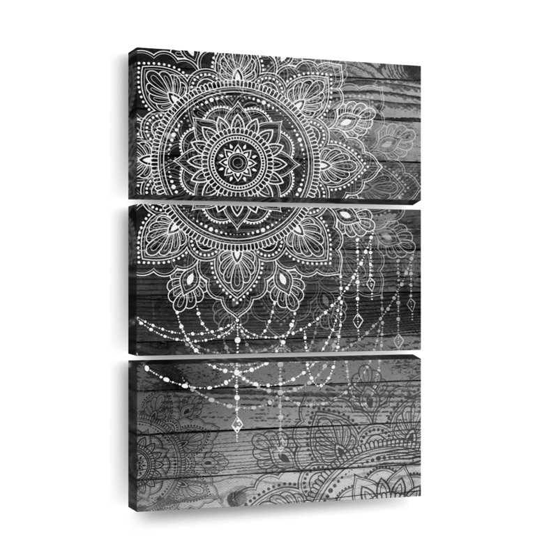 Boho Mandala Flower - 3 pièces de toile tendue, L 38 po x H 24 po