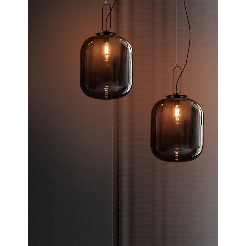 Hunter 1 - Light Black Cylinder Pendant, Small 30cm H x 25cm W x 25cm D