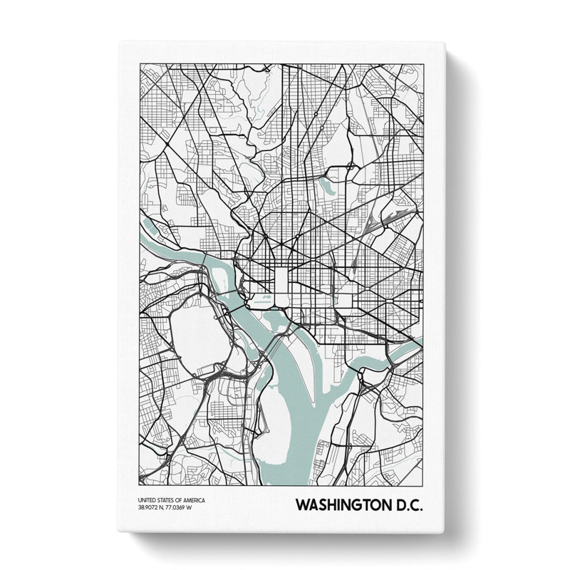 Map Washington DC USA - Wrapped Canvas Print, 50cm H x 35cm W x 3cm D
