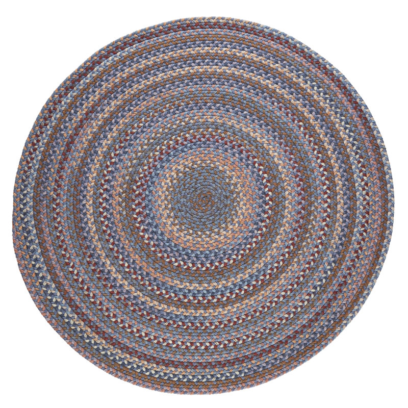Tapis crème / bleu / mauve en laine tressé à la main Ato, Rond 4 pi