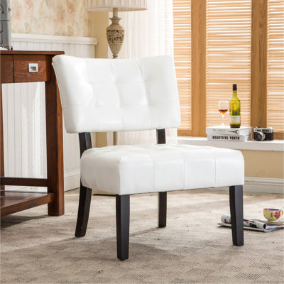 Blended Leather Tufted Accent Chair With Oversized Seating, Ivory