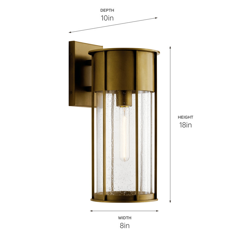 Applique murale 1 lumière avec verre transparent ensemencé Griswalde, Laiton naturel, H 18 po x l 8 po x P 10 po