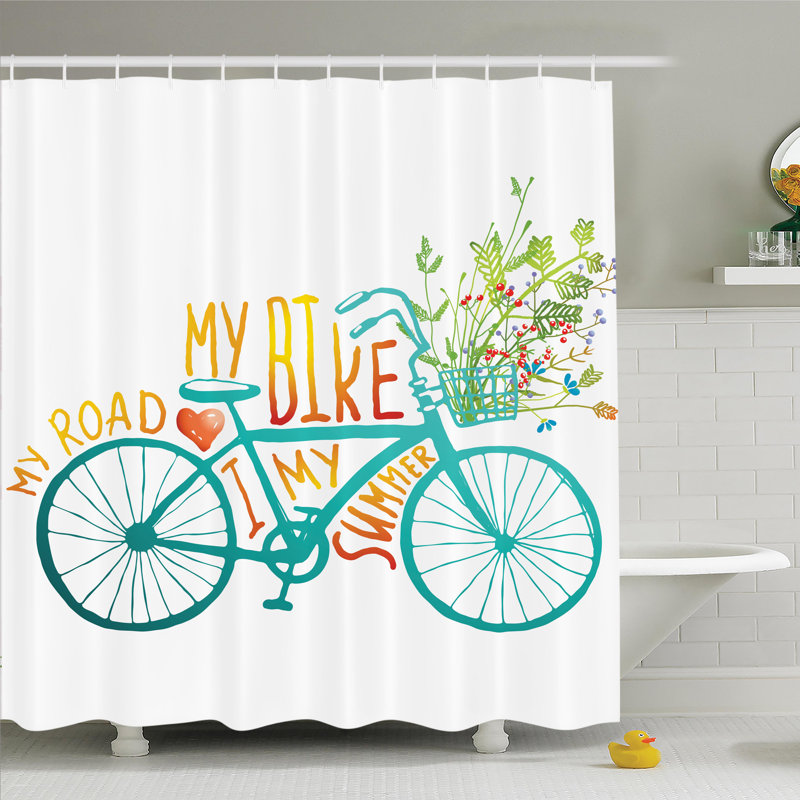 Ensemble de rideau de douche à vélo d’été avec fleurs, H 75 po x l 69 po