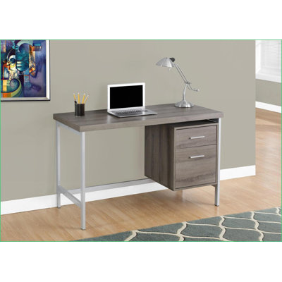 Bureaux, bureau d'ordinateur contemporain de 48 po avec tiroirs de rangement, stratifié brun Métal gris, configuration réversible | Panneau de particules | Taupe