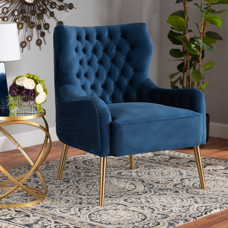 Velvet Wingback Chair, Navy Blue 