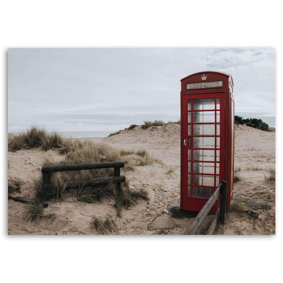 Leinwandbild Telefonzelle am Strand