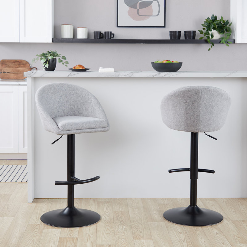Tabourets de bar réglables à haut dossier Maddison avec repose-pieds arrondi en T, Gris, Noir, noir, noir, noir
