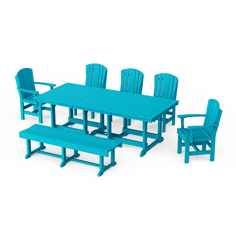 Heritage 7-Piece Rectangular Dining Set With Bench, Aruba Blue