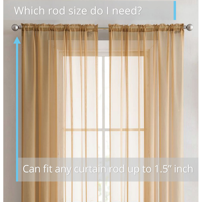 Daxin Sheer Voile Rod Pocket Curtain Panels, Gold, 54" W x 63" L