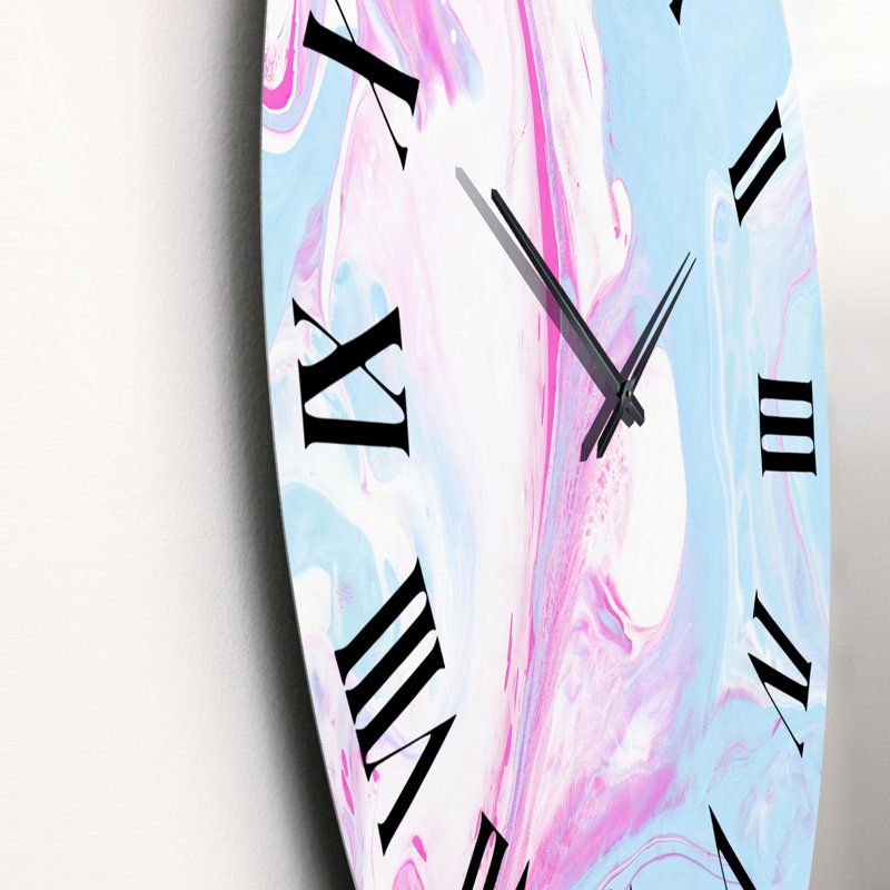 Fuchia et art liquide bleu - horloge murale moderne, Grand