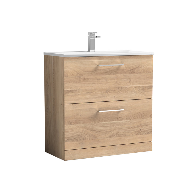 810mm Single Bathroom Vanity with Drop In Vitreous China Basin, Bleached Oak