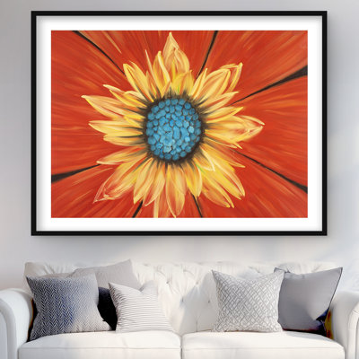 Flower Middle - Blue Floral Botanical Framed Print for Decor