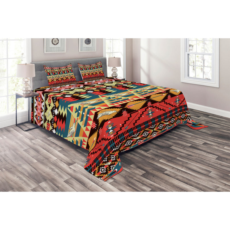 Ethnic Rustic Chevron / Zig Zag Coverlet, Queen Bedspread + 2 Shams