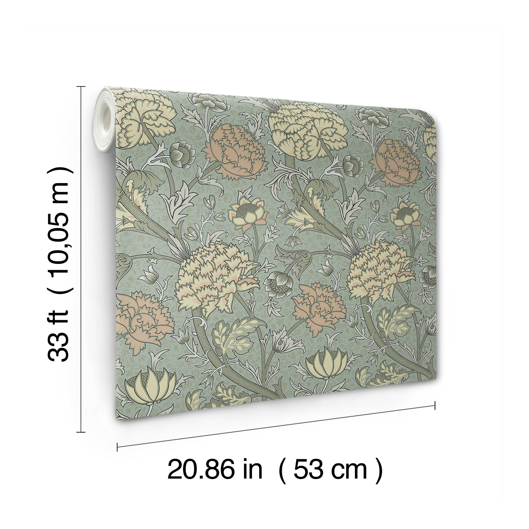 Floral Wallpaper, Light Blue