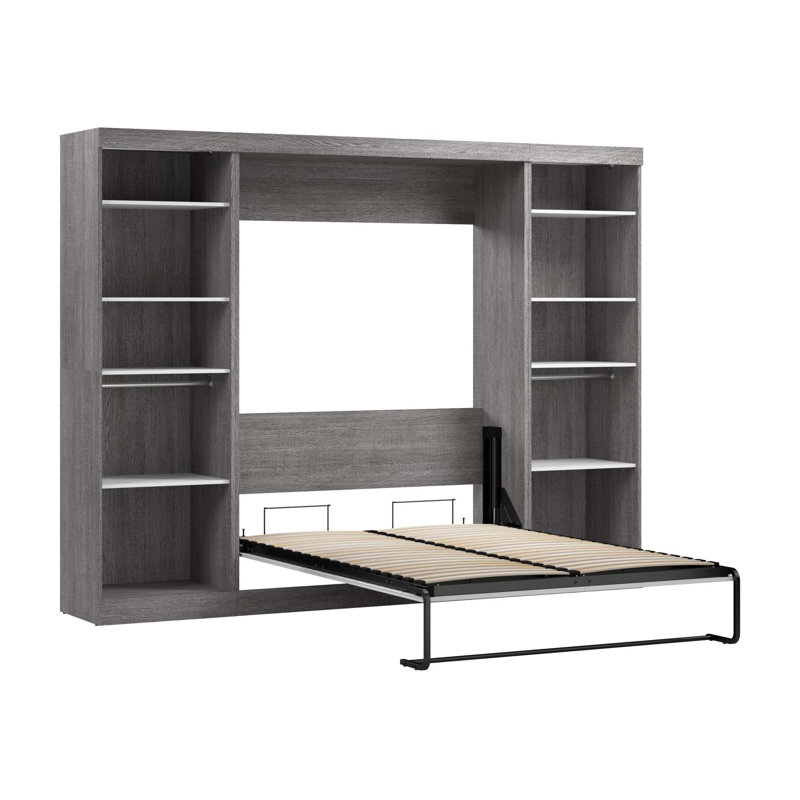 Lit escamotable double Arthor, Gris écorce / blanc