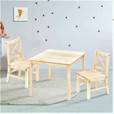 Myona Kids 3 Piece Solid Wood Play Or Activity Table and Chair Set -  Harriet Bee, HRBE2057 45520143