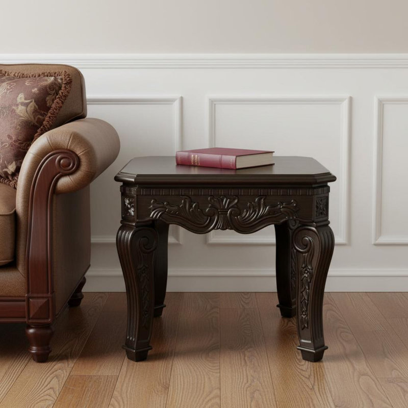  Transitional 23" Espresso Wood Scrollwork Square End Table