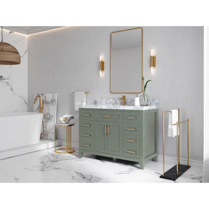 Meuble-lavabo simple 48 po avec plateau en quartz Cambridge, Calacatta Laza