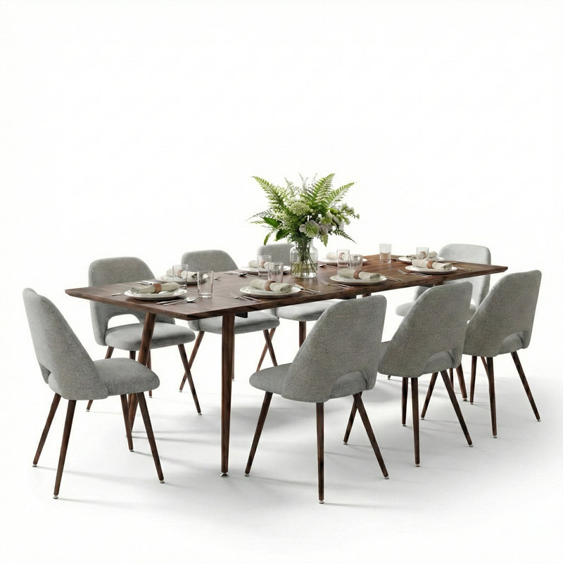 Ensemble de table de salle à manger extensible 9 pièces avec chaises d'appoint rembourrées, gris