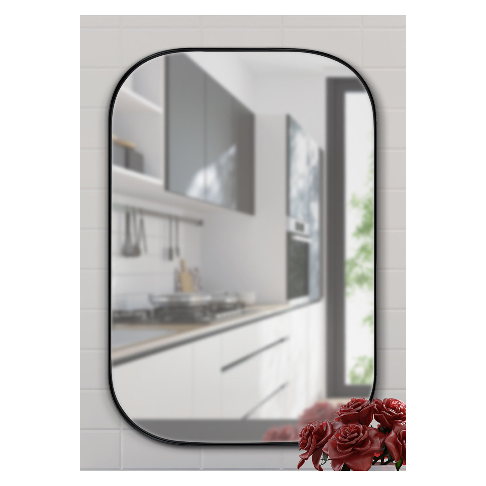 Slade Metal Flat Mirror, 30" x 20", Black