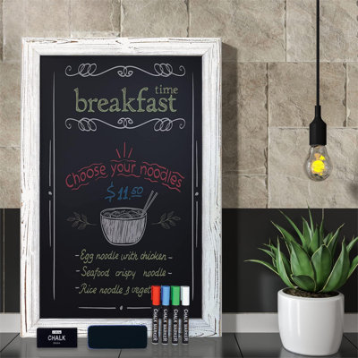 Magnetic Wall Chalkboard, X Large Size 20" X 30", Rustic Wood Frame, Chalkboard Sign, Vertical/Horizontal Wall Mount, Includes 4 Chalk Markers + Chalk And Eraser,(Whitewash)