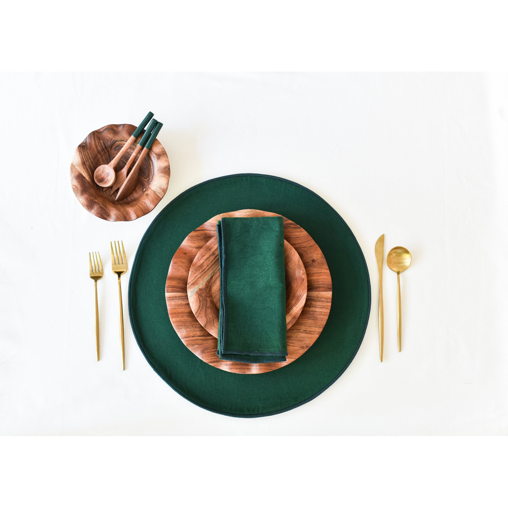Blush And Pine Color Block Round Placemat Set Of 4, Pine