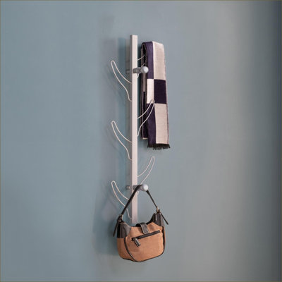  Vertical 8-Hook Wall Mount Coat Rack, Brushed Silver, Space Saving Entryway Storage