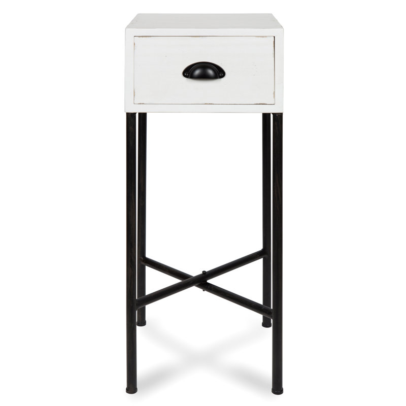 Hassen Solid Wood End Table with Storage, White