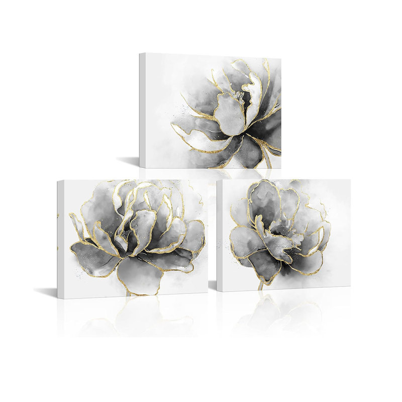 3 Piece Wrapped Canvas Print, Grey