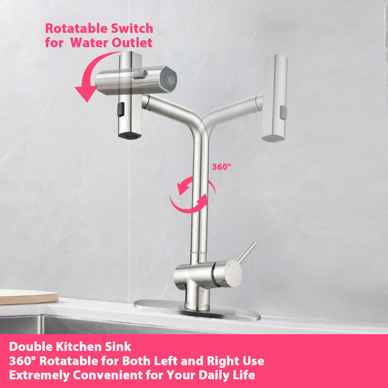 Robinet d'évier de cuisine à poignée simple en acier inoxydable , Nickel brossé