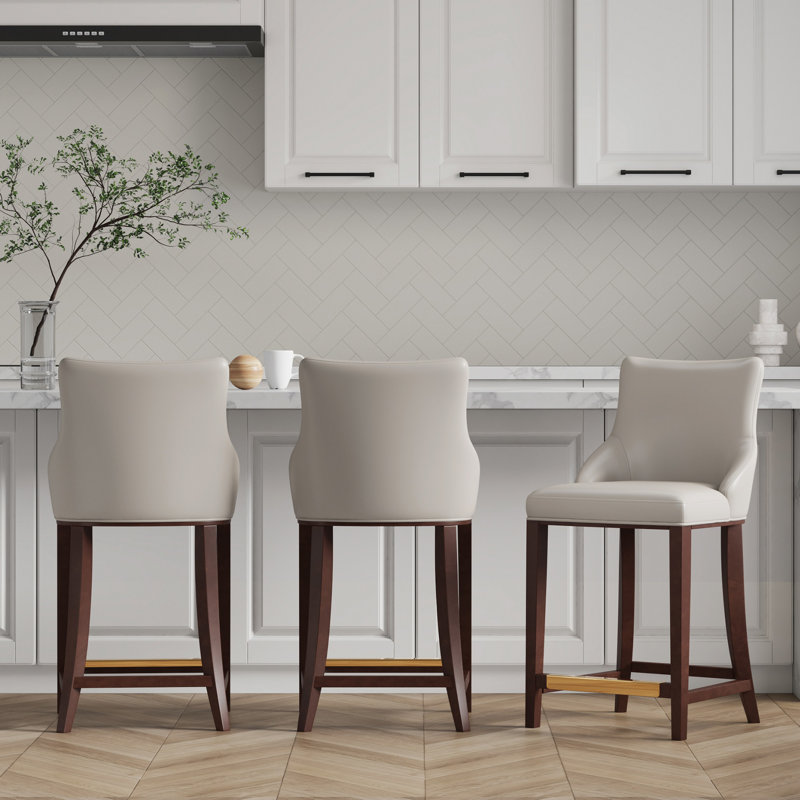 Shubert Upholstered Counter Stool with Solid Wood Frame, Counter Stool (25.13" Seat Height), Gray, 3