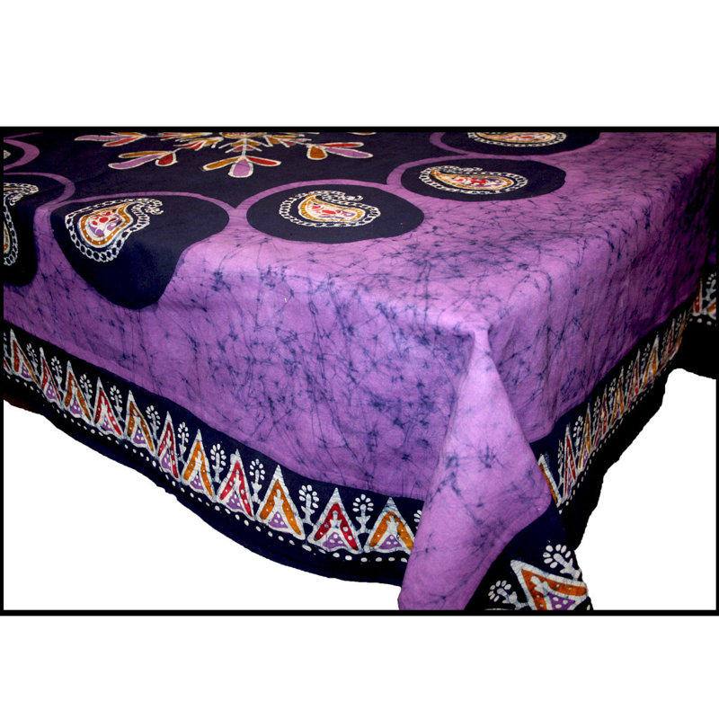 Ordaz Multi Batik Block Printed Tablecloth, 90" x 60", Purple