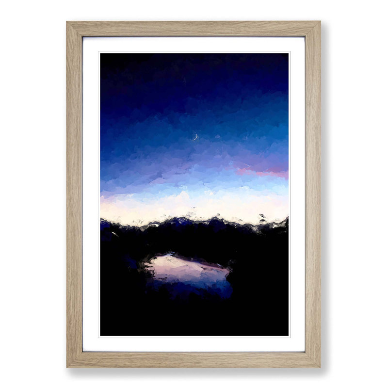 Crescent Moon Above a Lake in Abstract - Picture Frame Graphic Art Print, 36cm H x 27cm W x 2cm D, Oak Framed